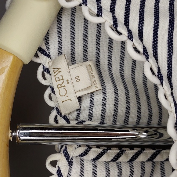 J.Crew White Navy Striped Nautical Scallop Cord Trim Boat Neck Tank Top Size 00 - Picture 9 of 10